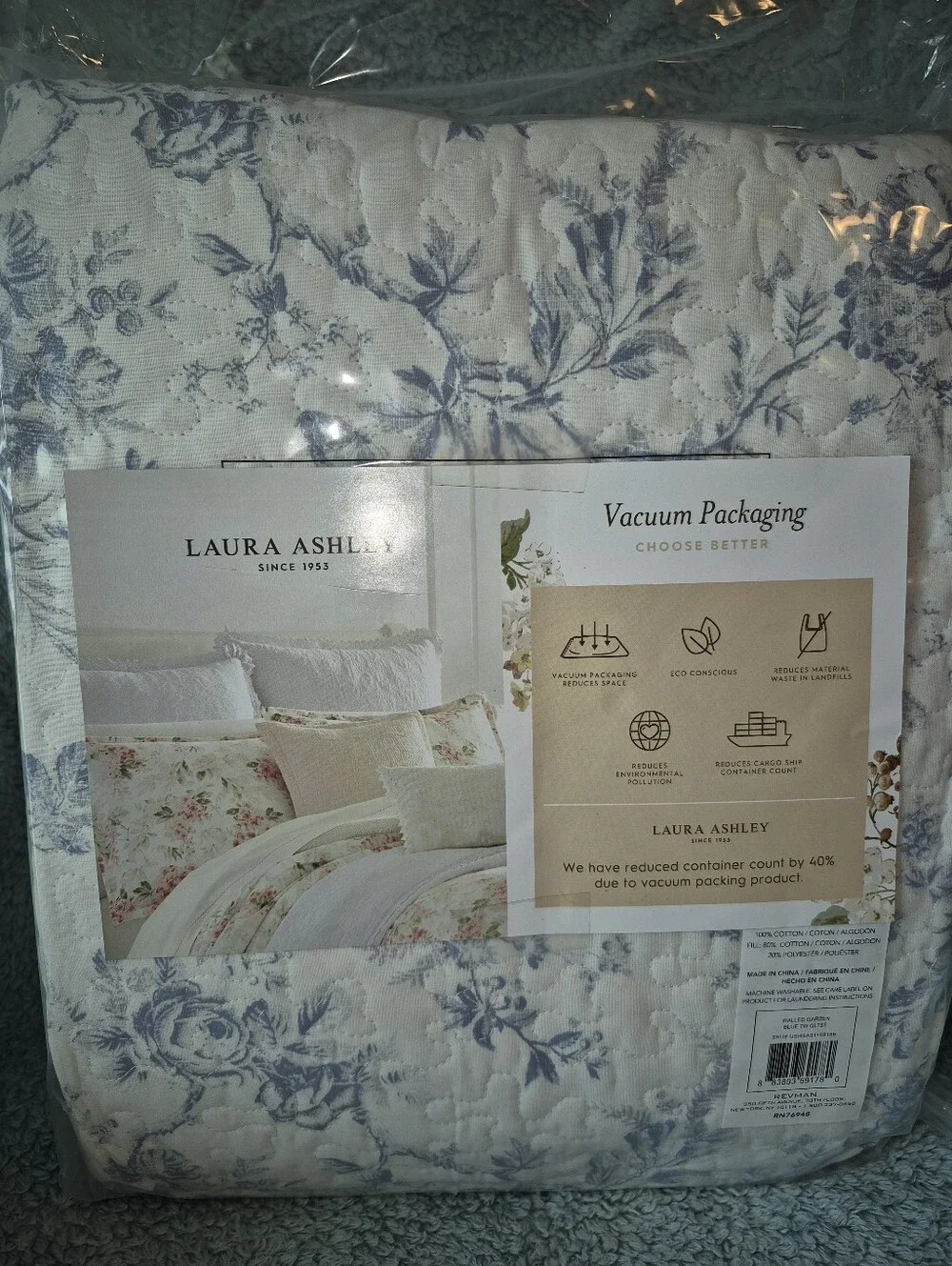 Laura Ashley Blue and White Floral Quilt Set Reversible